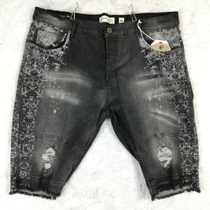 Evolution In Design Mens Shorts Denim Slim Acid‎ Wash Black Whiskering 42 New